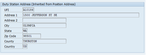 Screenshot of duty station address screen.