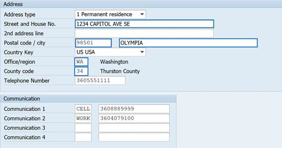 Screenshot of Address screen.