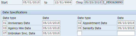 Screenshot of date specifications screen.