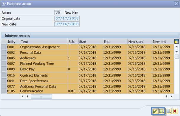 Screenshot of infotype records.