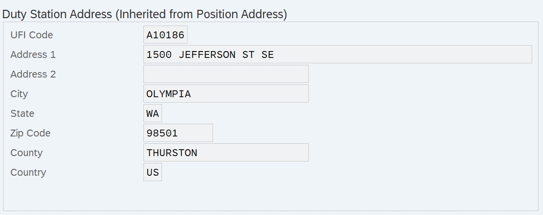 Address infotype Duty Station Address selected.