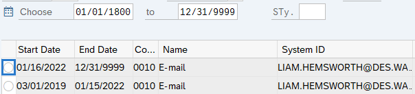 E-mail record selected.
