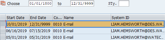 Screenshot of email address records.
