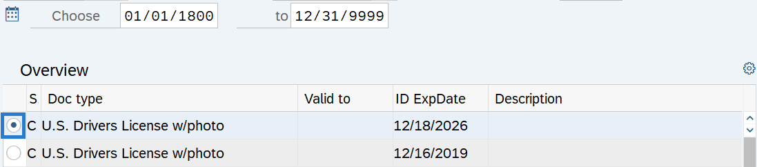 Residence Status record to correct or end selected.