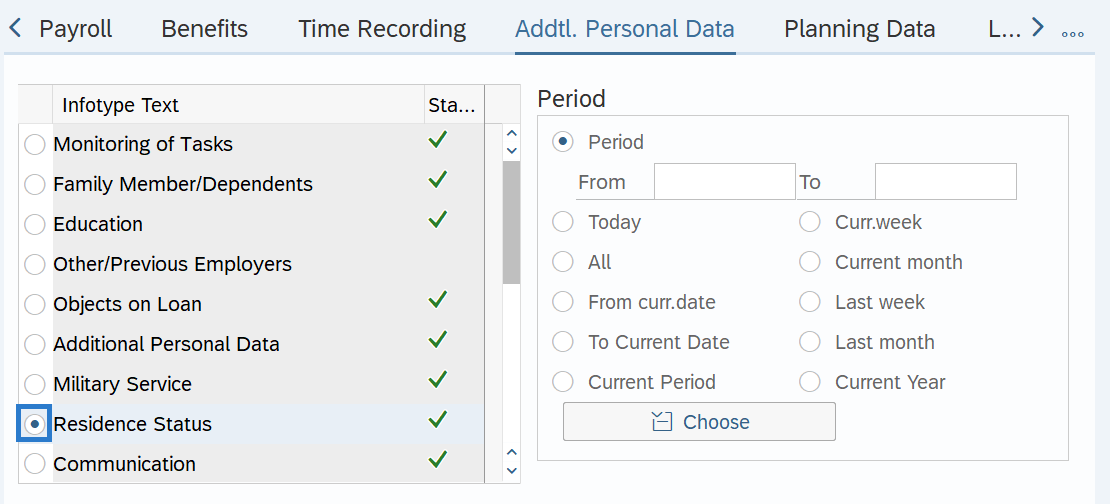 Addtl. Personal Data tab with Residence Status selected.