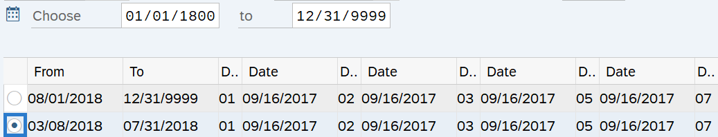 Date Specifications Separation record selected.