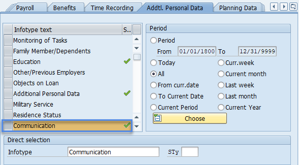 Screenshot of additional personal data screen.
