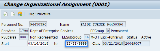 Screenshot of organizational assignment screen.