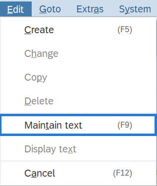 Edit and Maintain Text from the menu bar selected.