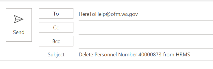 Email request to delete personnel number selected.