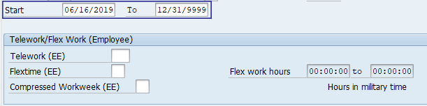 Screenshot of telework flex work employee screen.