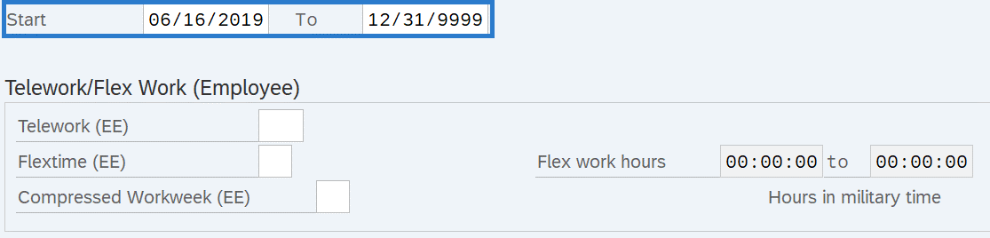 Telework/Flex Work (Employee) Start and To dates selected