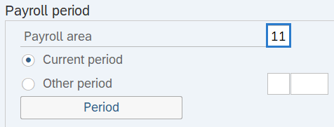 Payroll period section with Payroll area highlighted.