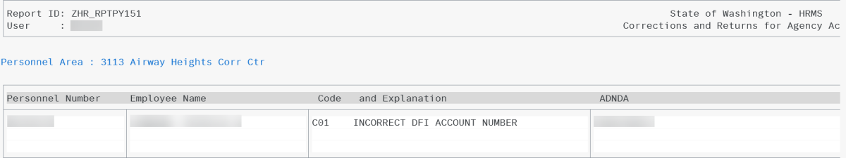 Report results displaying a C01 message.