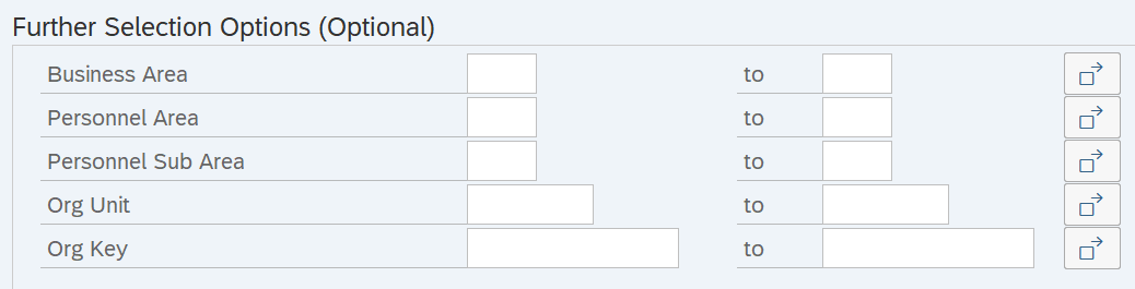 Further Selections Options section displayed.