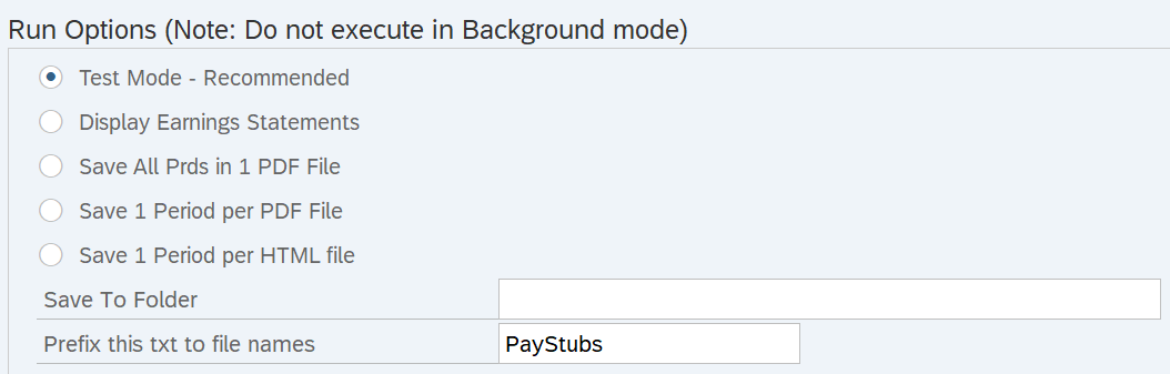 Run Options section displayed.