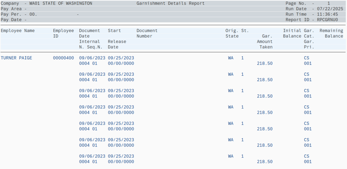 Yearly garnishment results displayed.