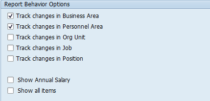 Screenshot of report behavior options section.