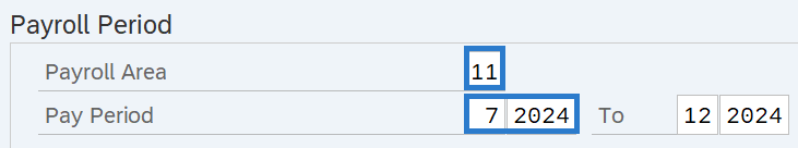 Payroll Area and Pay Period fields highlighted.
