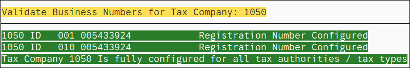 Validate Business Numbers for Tax Company section displayed.