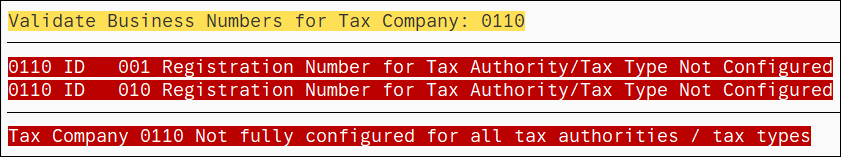 Validate Business Numbers for Tax Company field highlighted in red.