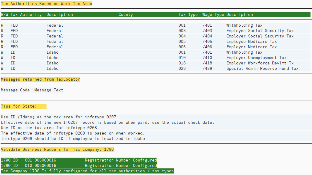 Tax Authorities Based on Work Tax Area and Tips for State fields selected.