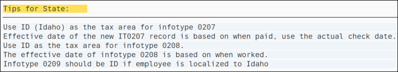 Tip for State section and ID tax area field displayed.