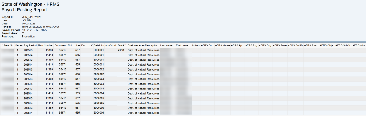 Report results for Dept. of Natural Resources displayed.