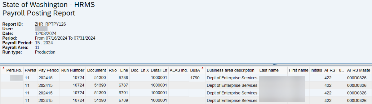 Report results for Dept of Enterprise Services.
