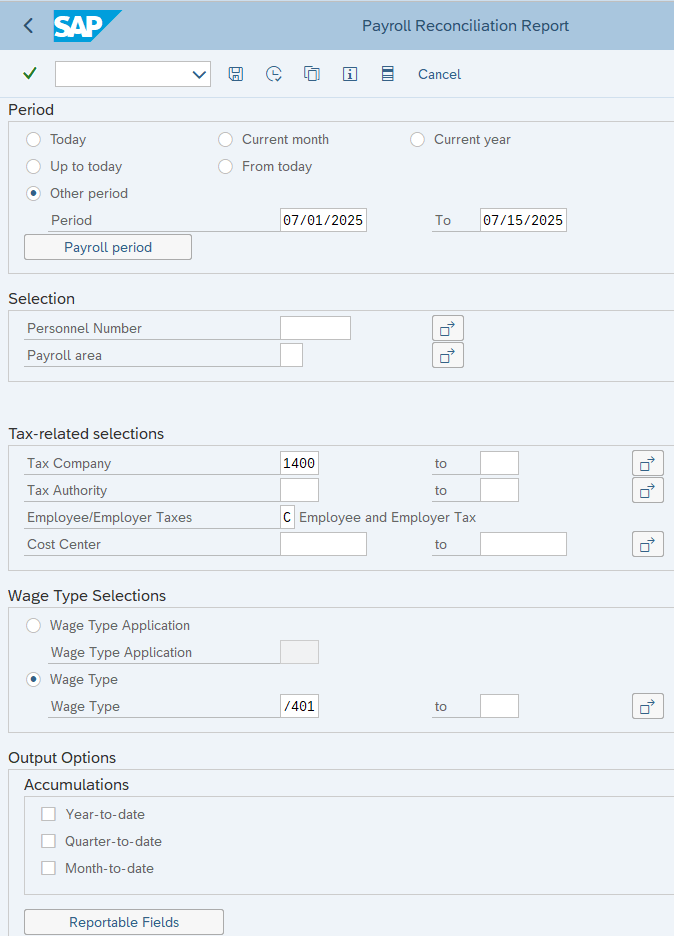 Period section fields displayed.