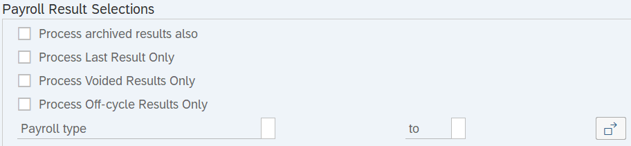 Payroll Results Selections section displayed.