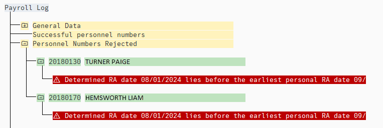 Payroll Simulation with two redline errors selected.
