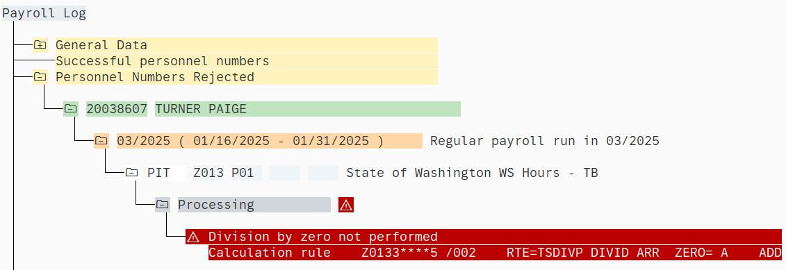 Payroll Simulation with redline error present.
