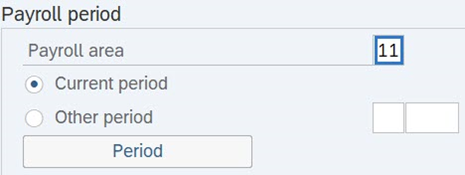 Payroll period section with Payroll area field highlighted.