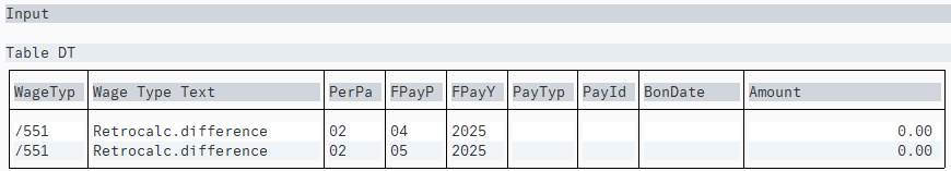 /551 wage type highlighted.