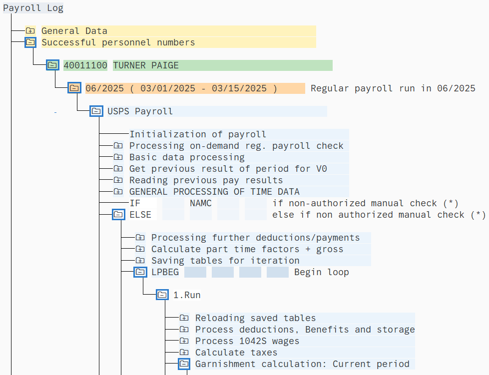 Successful personnel numbers folder highlighted.