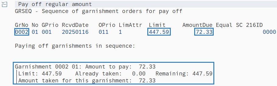 Pay Off Regular Amount section highlighted.