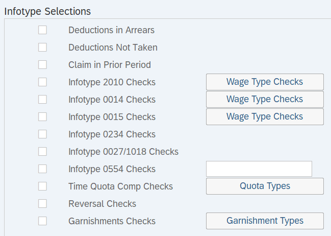Infotypes Selections section highlighted.