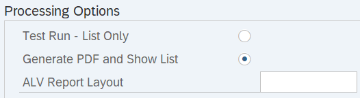 Processing Options section with Generate PDF and Show List button highlighted.