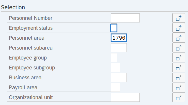Personnel area and Personnel subarea fields highlighted.