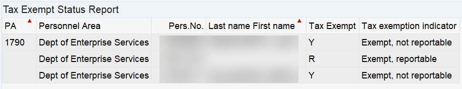 Tax Exempt Status report results for Dept of Enterprise Services 