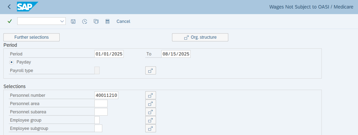 Personnel number field with value of 40011210.