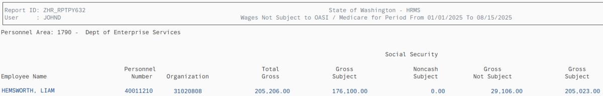 Report results showing OASI amount.